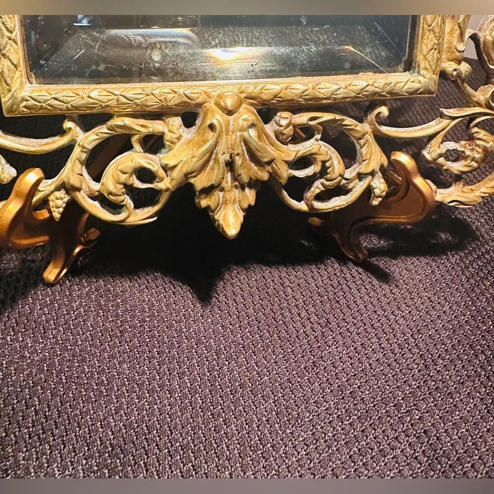 Antique 19th c. Victorian Brass Wall Mirror with Bacchus Face And Ornate Design